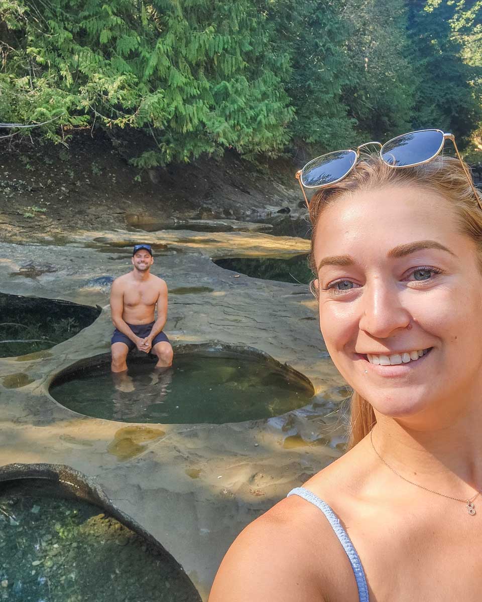 Daniel and Bailey take a selfie at Oyster River Potholes in Campbell River, BC