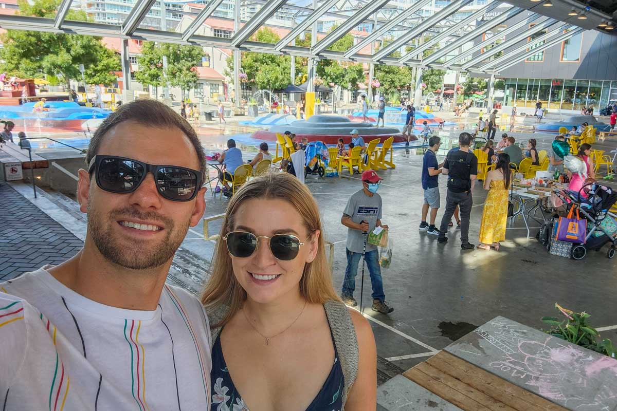 Daniel and Bailey take a selfie at The Shipdock at Lonsdale Quay, Vancouver