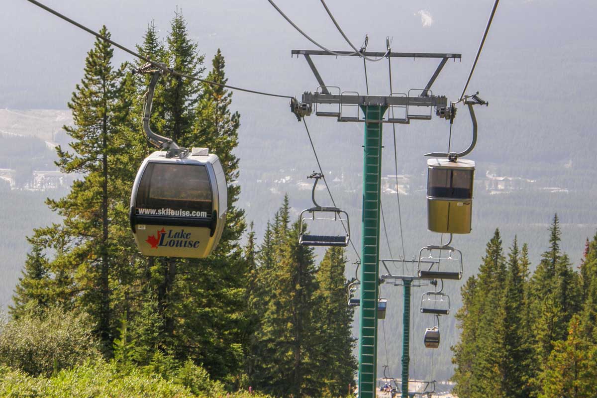 Lake Louise gondola in summer travels up the mountain