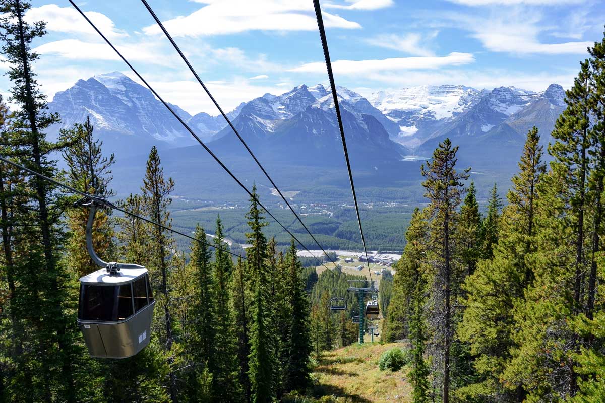 Mountain views with the lake Louise summer gondola in Banff National Park