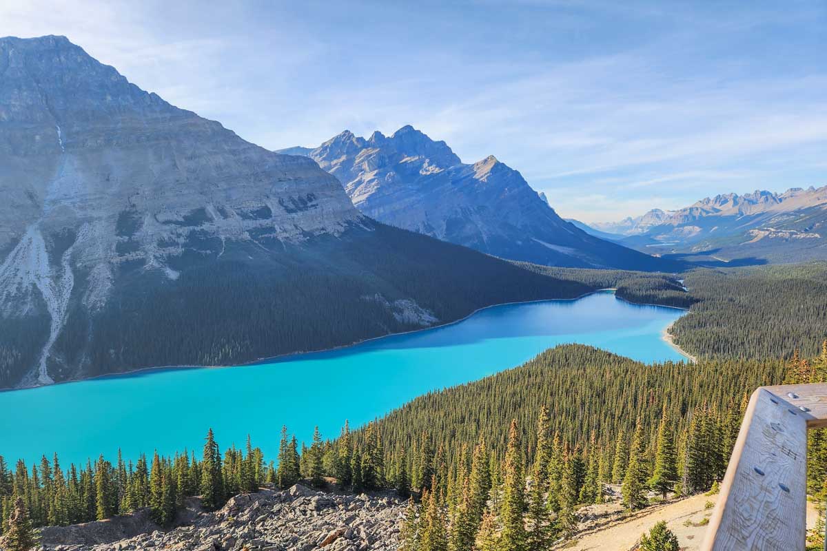 Peyto Lake Viewpoint in Banff National Park, Canada at sunset