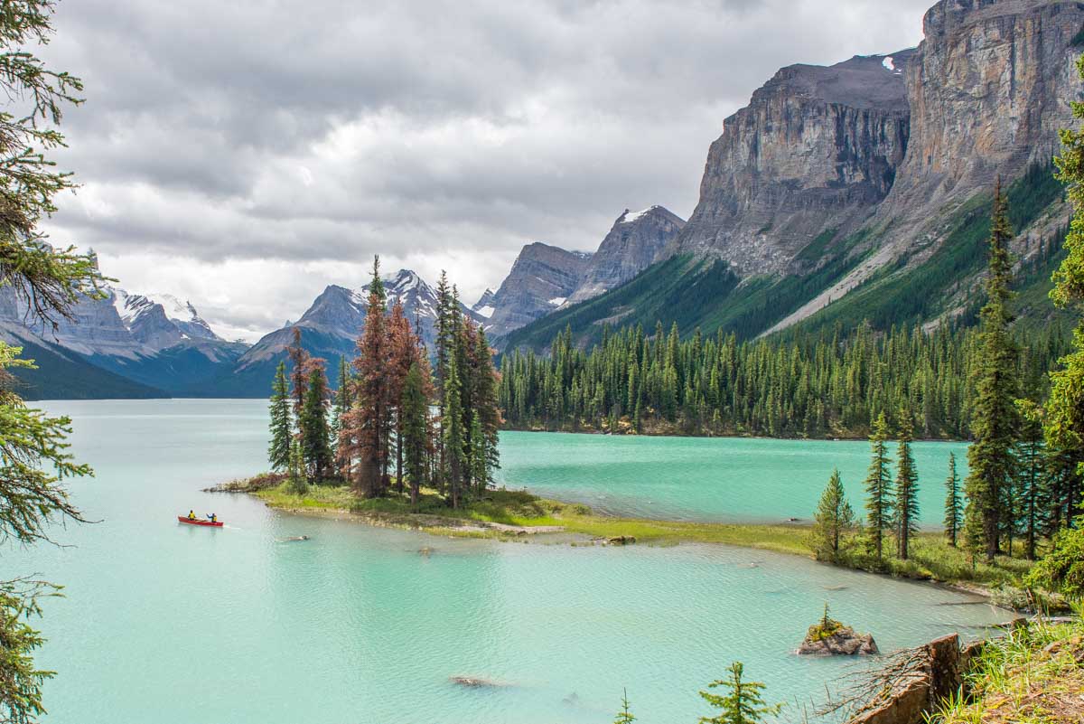 Scenic shot of Spirit Island on Maligne Lake Canada