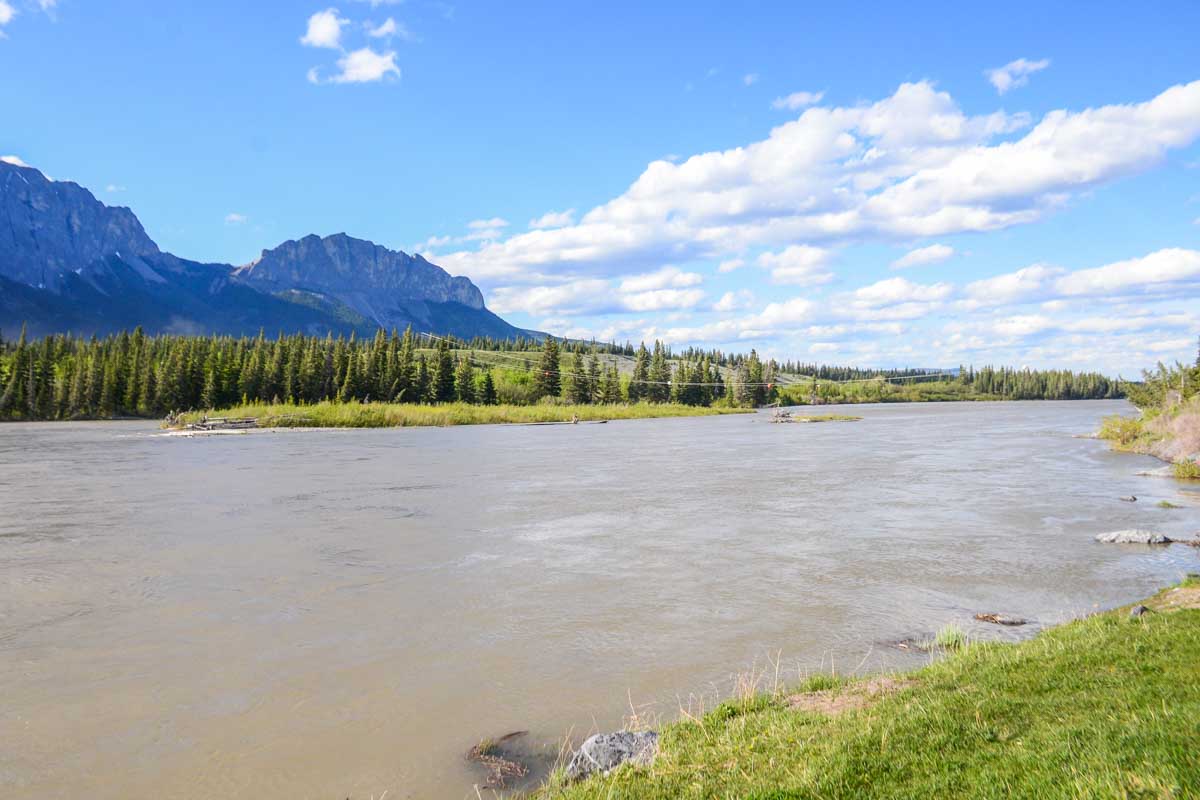 The Bow River runs through Bow Valley Provincial Park near Bow Valley campground