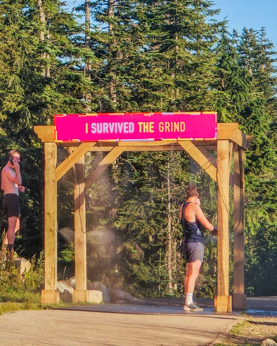 The I survived the grind mist showers at the top fo the Grouse Grind on Grouse Mountain, Vancouver
