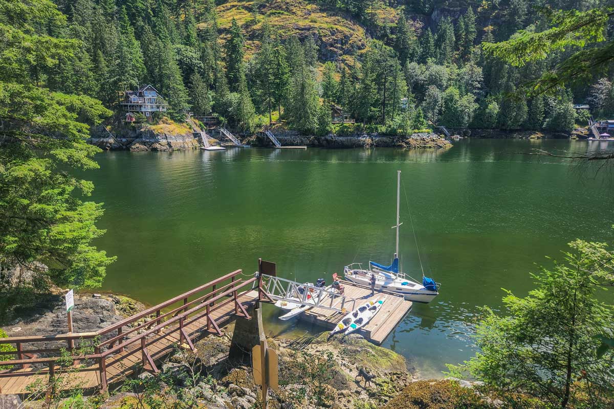 View of the dock on Twin Islands in Indian Arm, Vancouver