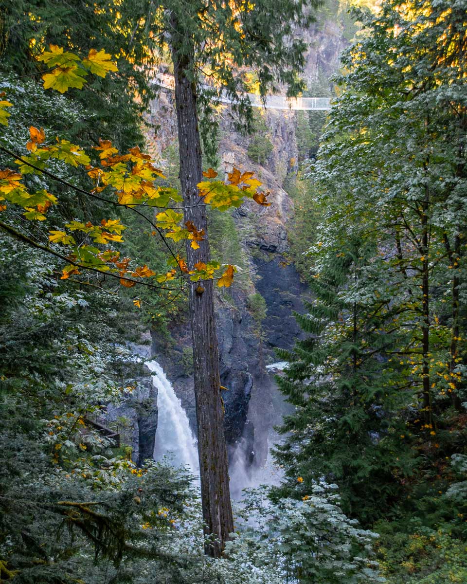 Views of the cliffs and waterfall at Elk Falls Provincial Park and Protected Area, Vancouver Island