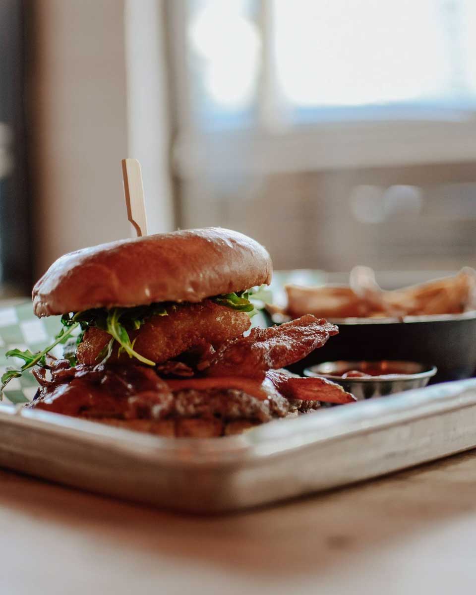 A burger at The Wooden Spoon Co