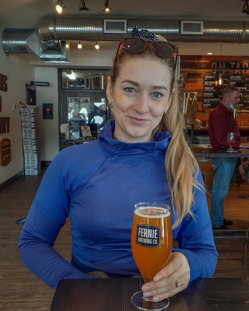 Bailey enjoys a beer at Fernie Brewing Company