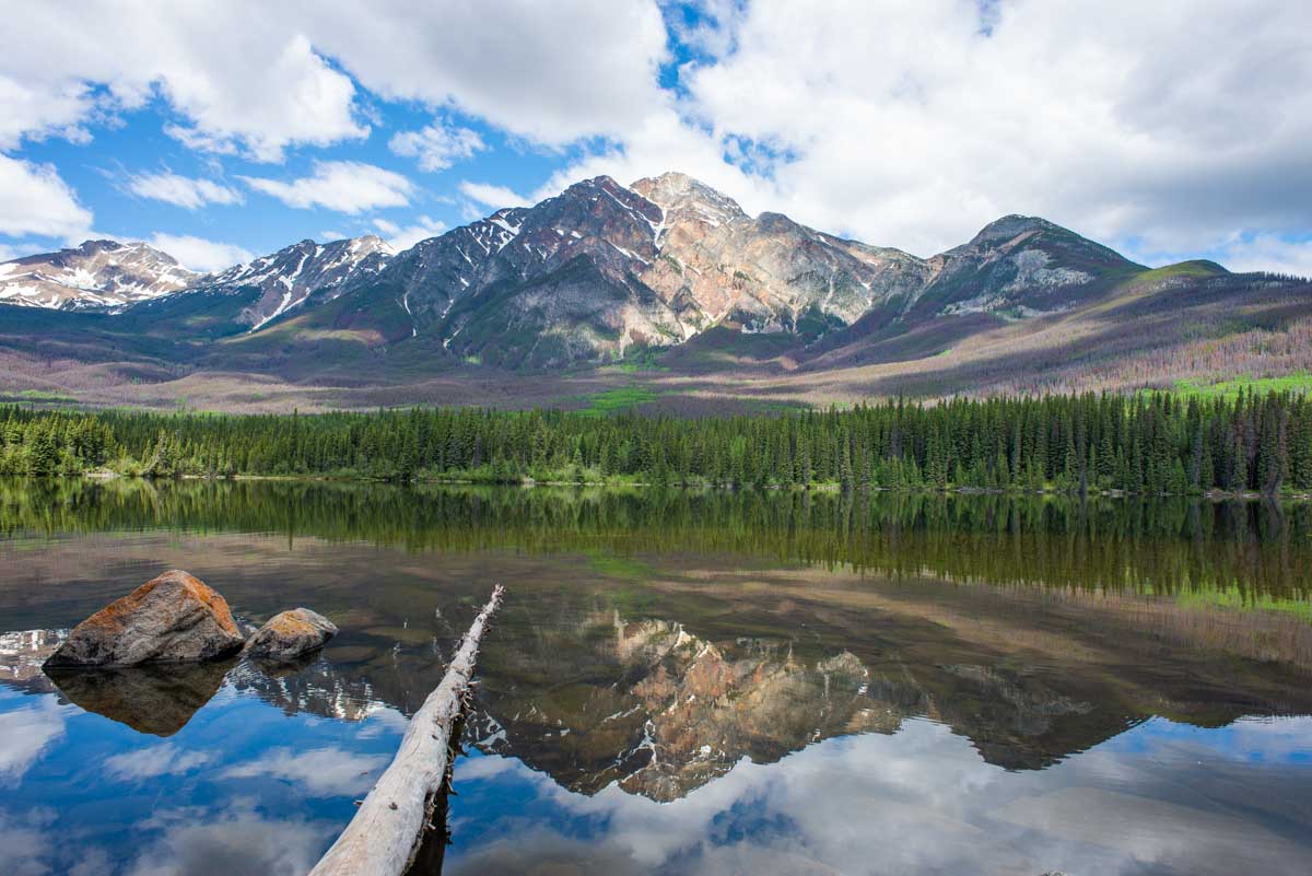 Beautiful reflection at Pyramid Lake in Jasper National Park, Canada