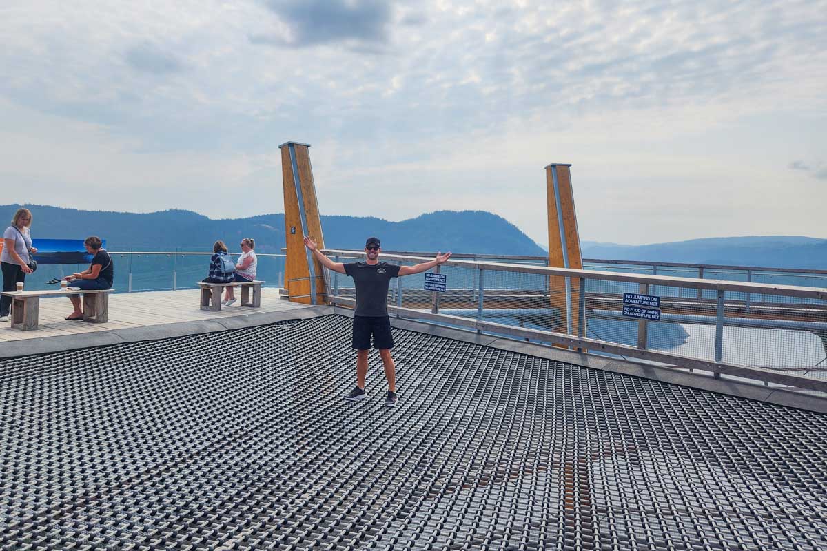 Daniel on the adventure net at the Malahat Skywalk in Malahat, British Columbia