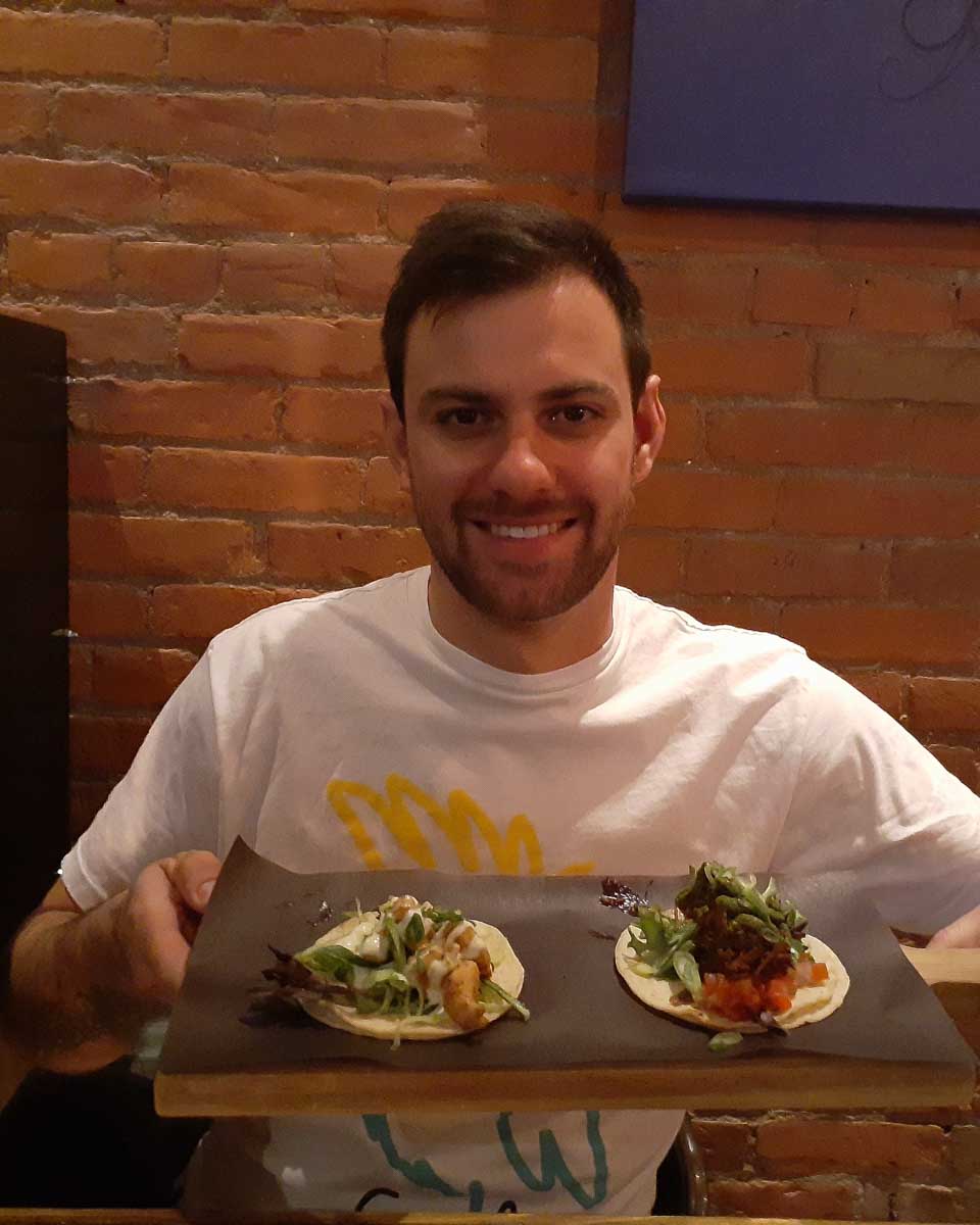 Daniel with Tacos at Nevados in Fernie, BC