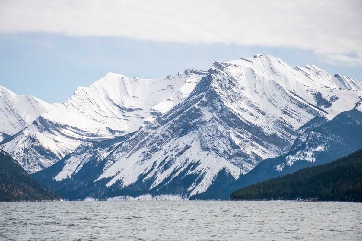 Distant views of the mountains in Banff National Park on a Lake Minnewanka Cruise
