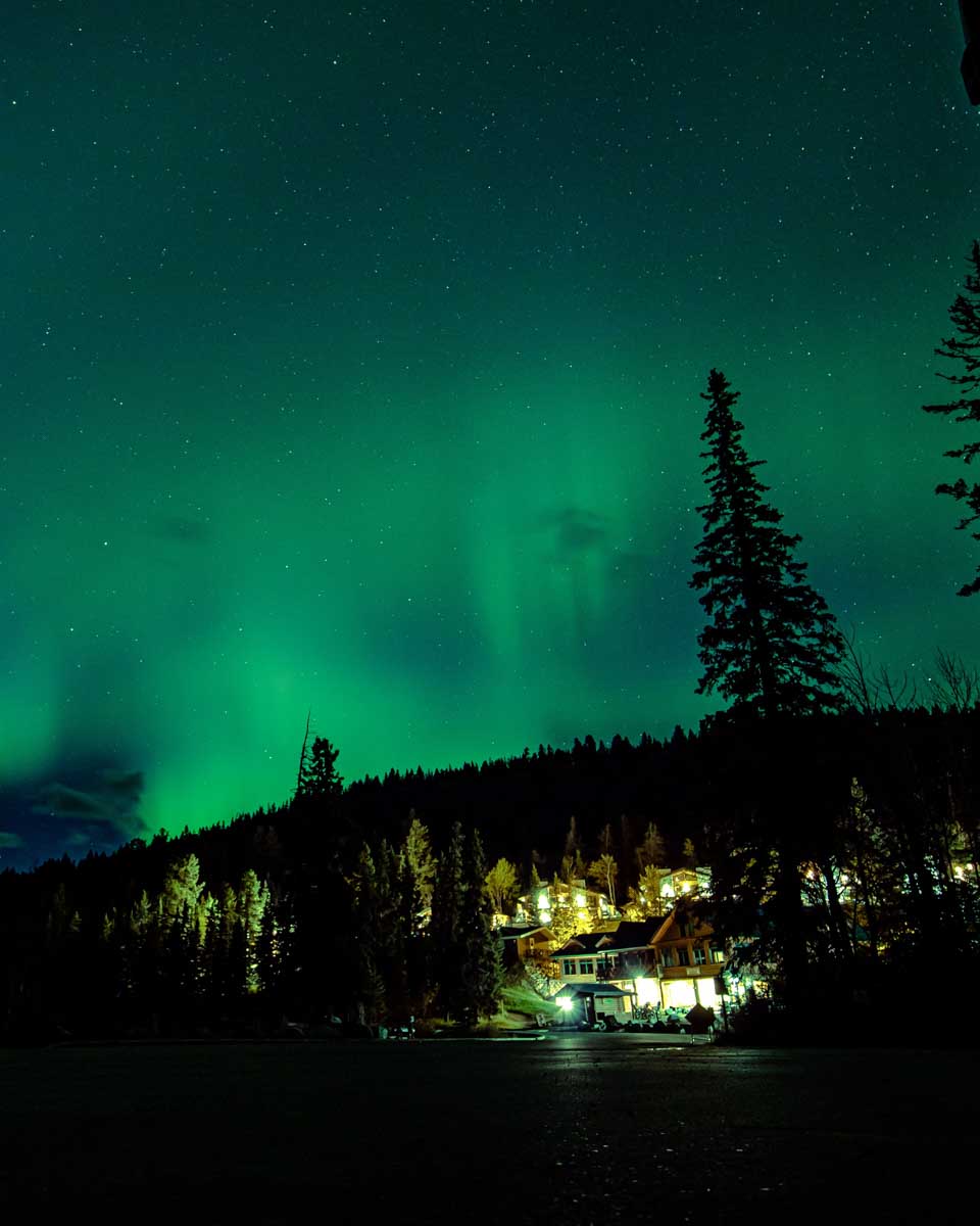 The northen lights over Canmore on a nighttime wilderness tour in Canmore, Alberta