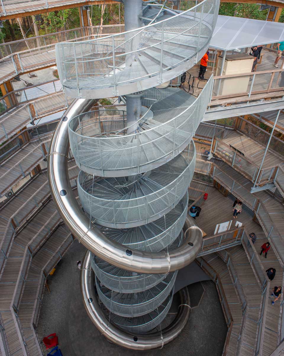 The spirral slide at the Malahat Skywalk in Malahat, British Columbia