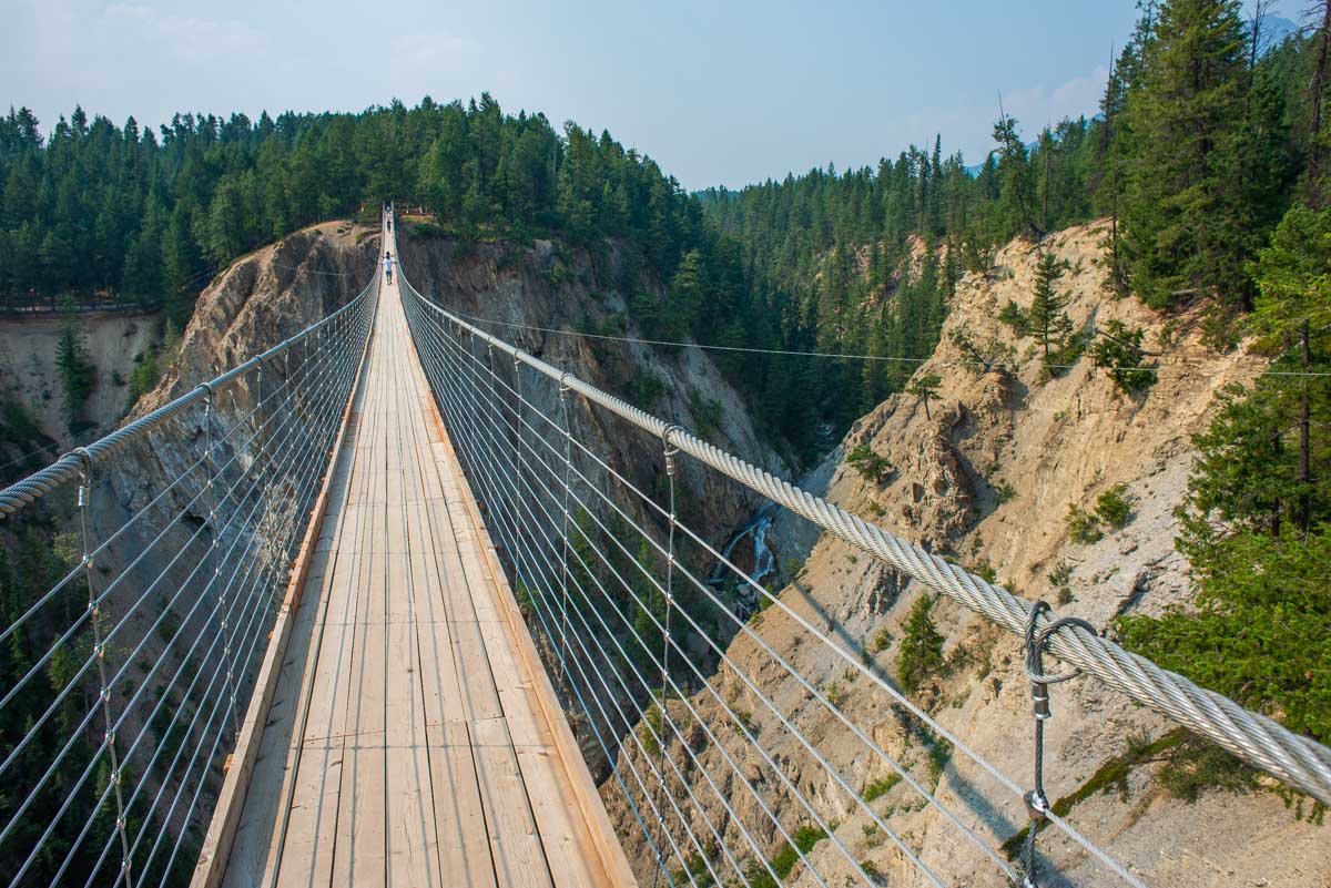 The top suspension bridge at Golden Suspension Bridge in Golden, BC