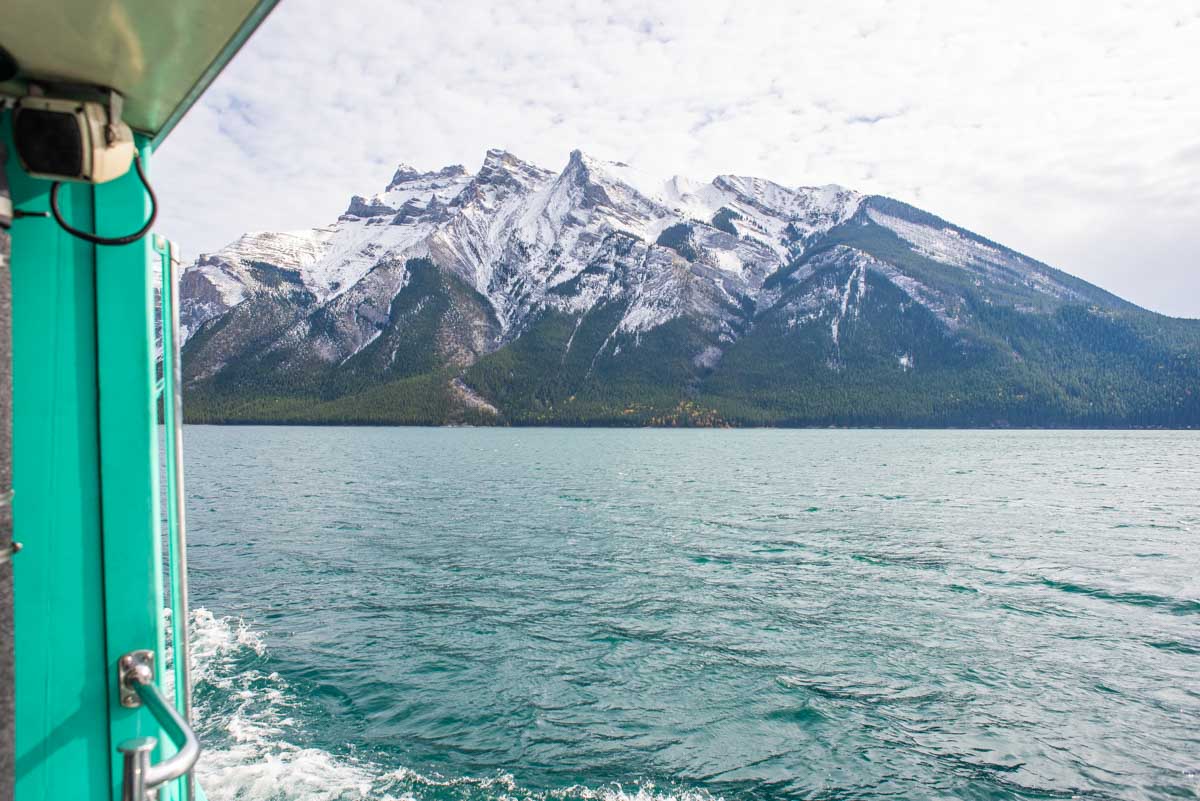 Views from the window of a Lake Minnewanka Cruise in Banff