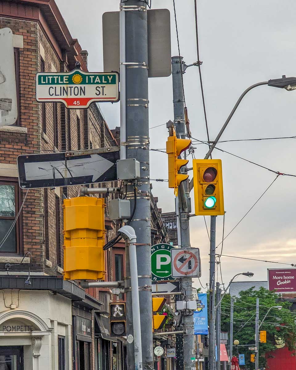 A Little Italy sign in Little Italy in Toronto
