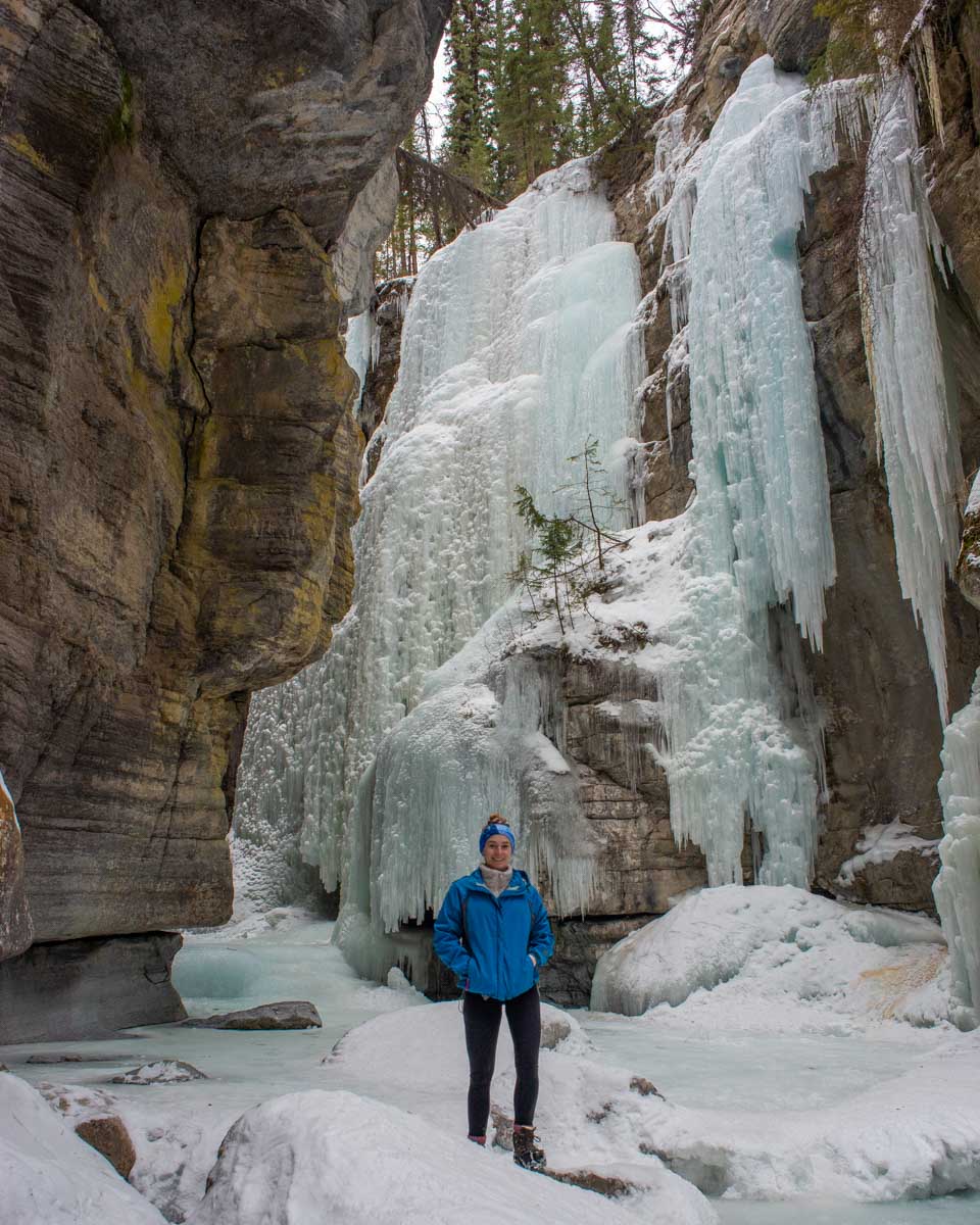 A lady walks through Maligne Canyon in Jasper