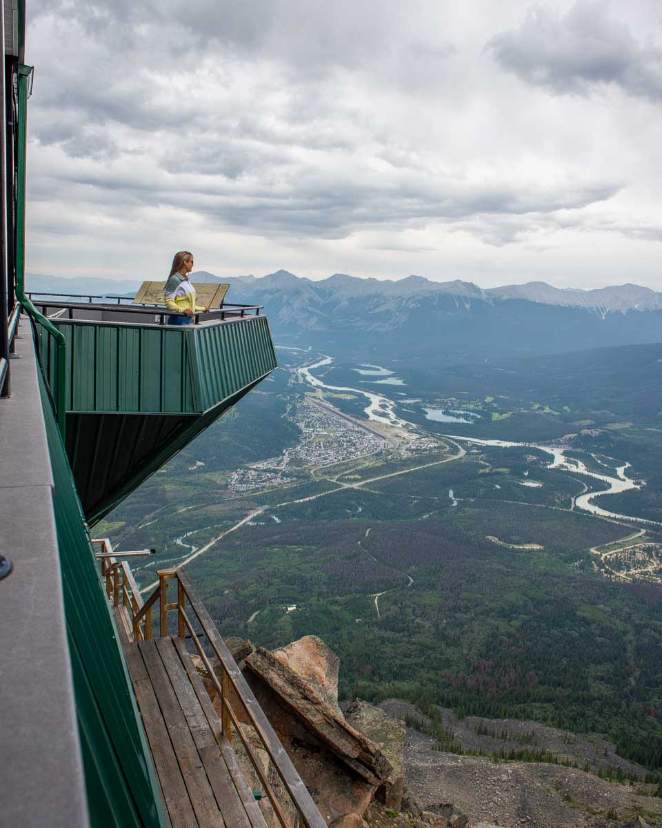 Bailey at the Sky Tram building at one of the viewpoints in Jasper National Park