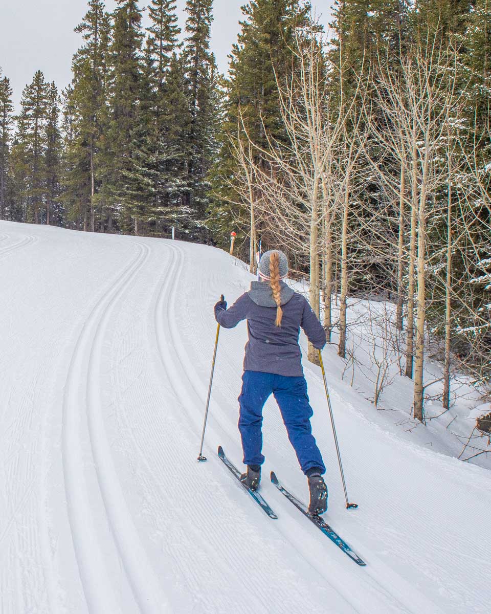 Bailey cross country skis at the Canmore Nordic Center in Canmore, Alberta