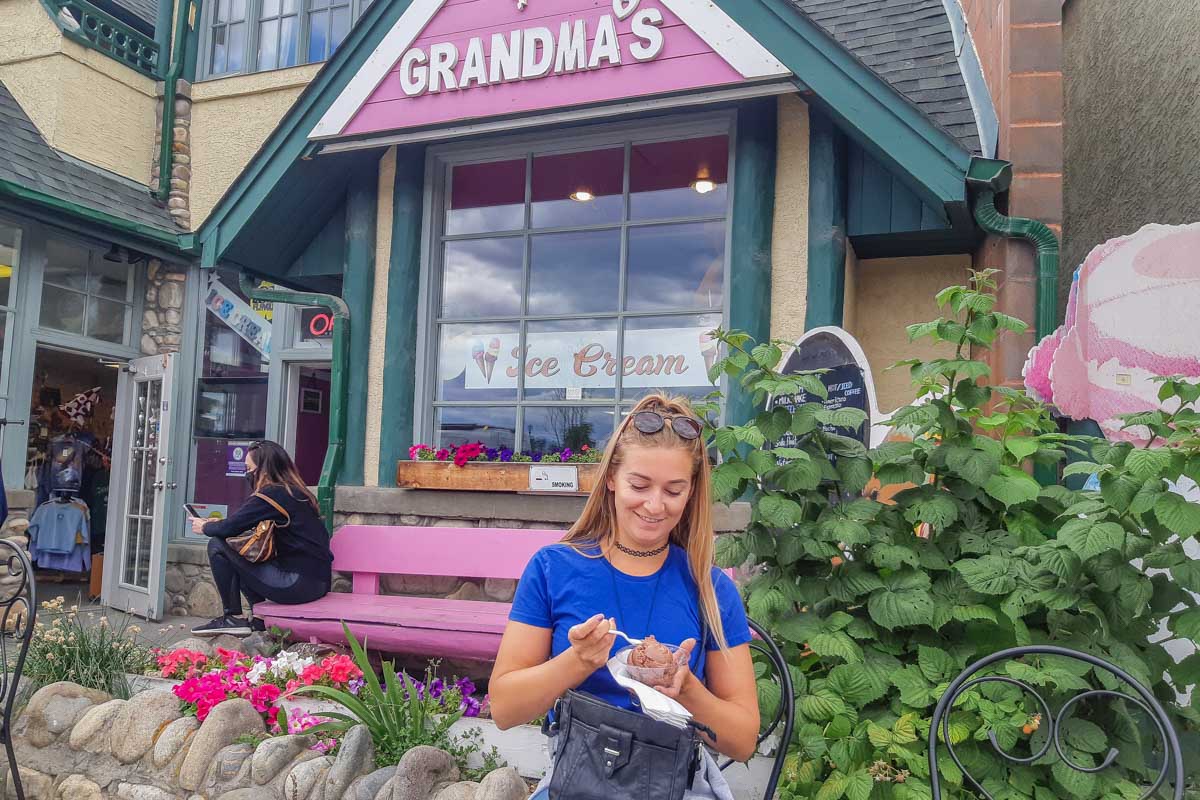 Bailey eats and ice cream from Grandma's in Jasper