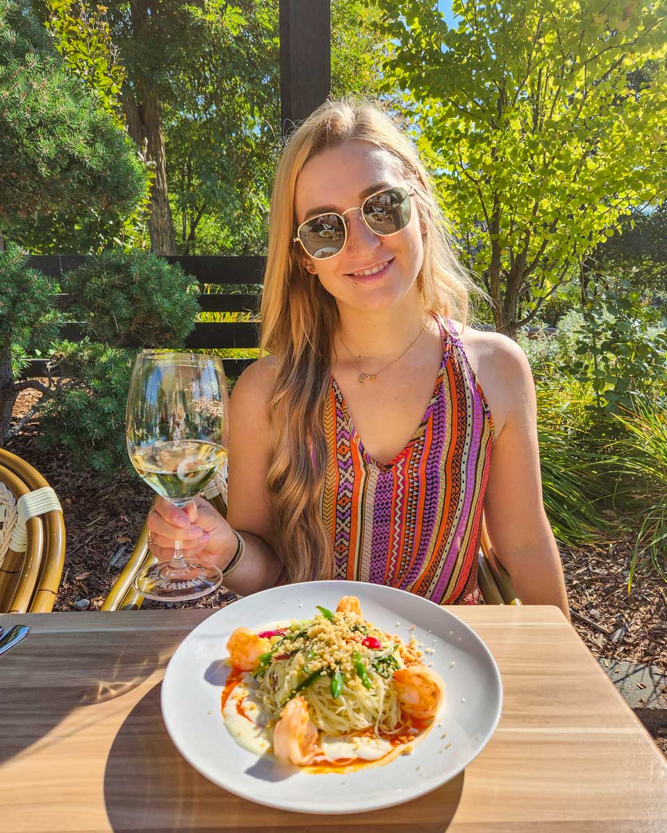 Bailey enjots lunch at a winery in Naramata Bench, Penticton