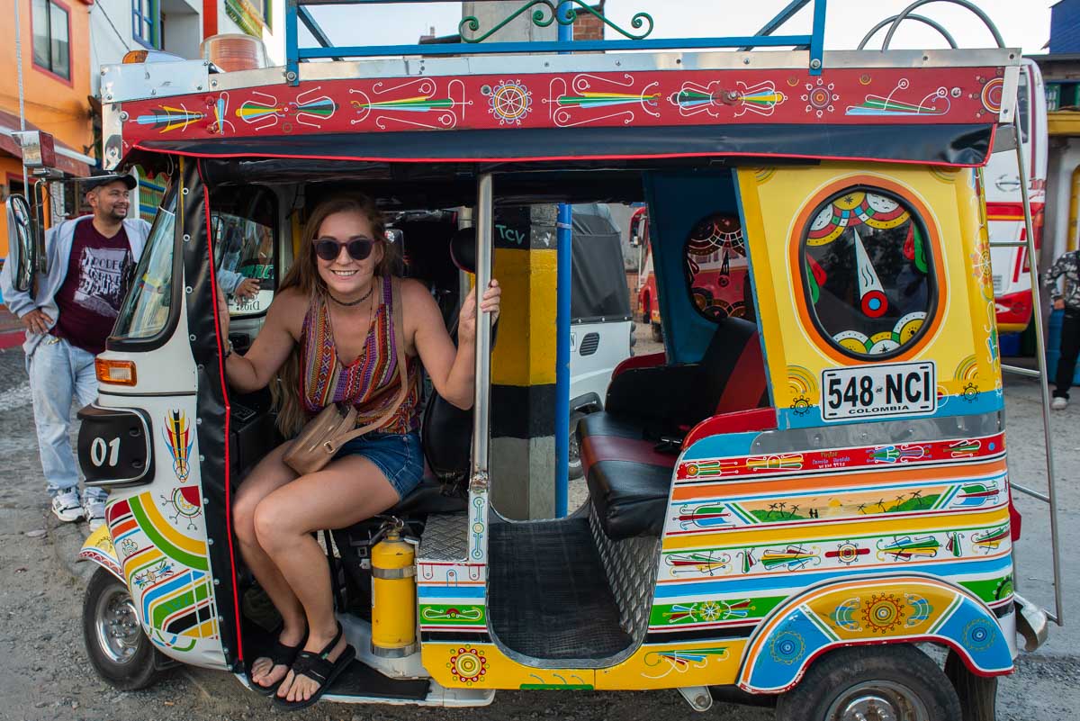 Bailey in a tuk tuk in Colombia