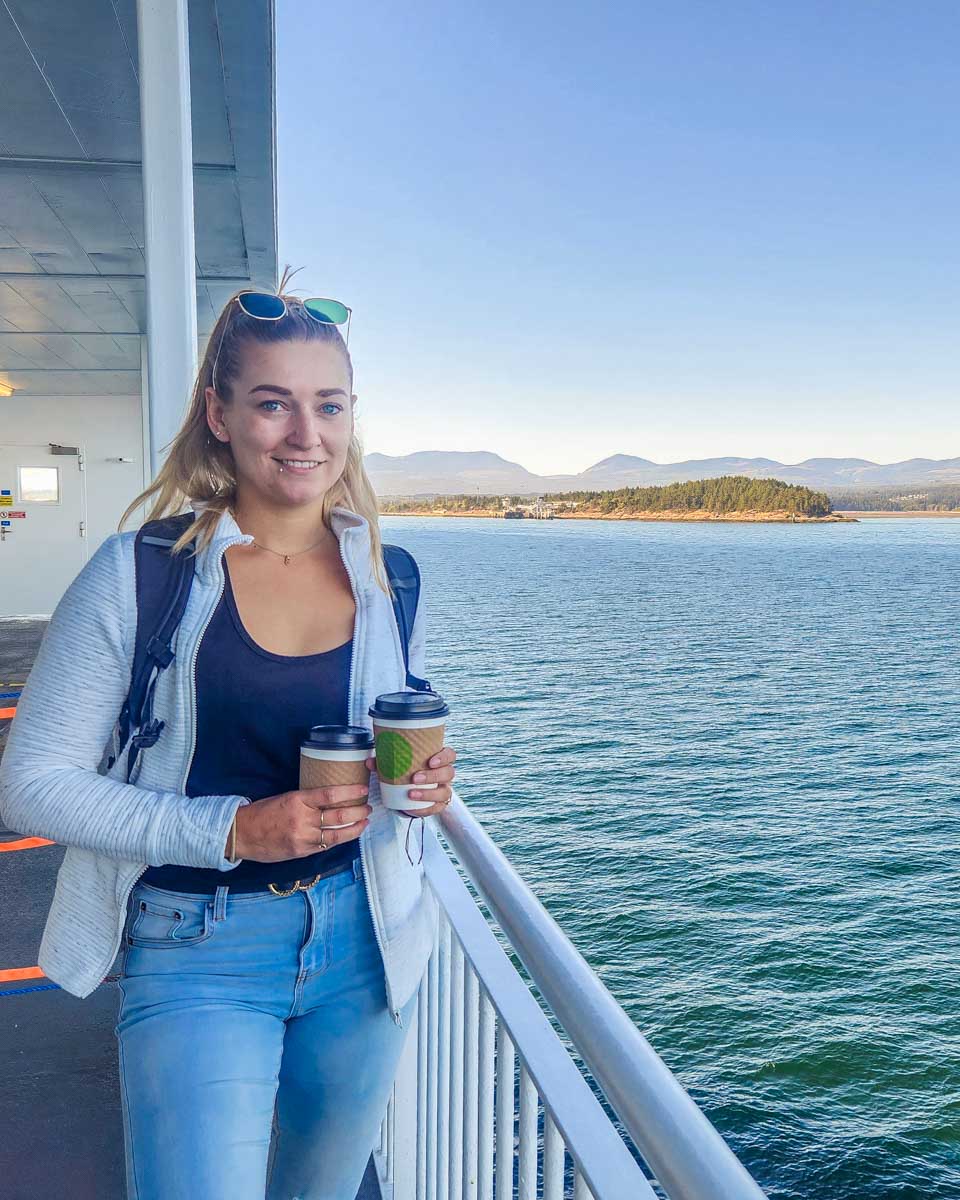Bailey on the outside deck of the BC ferry on her way to victoria from Vancouver on a tour