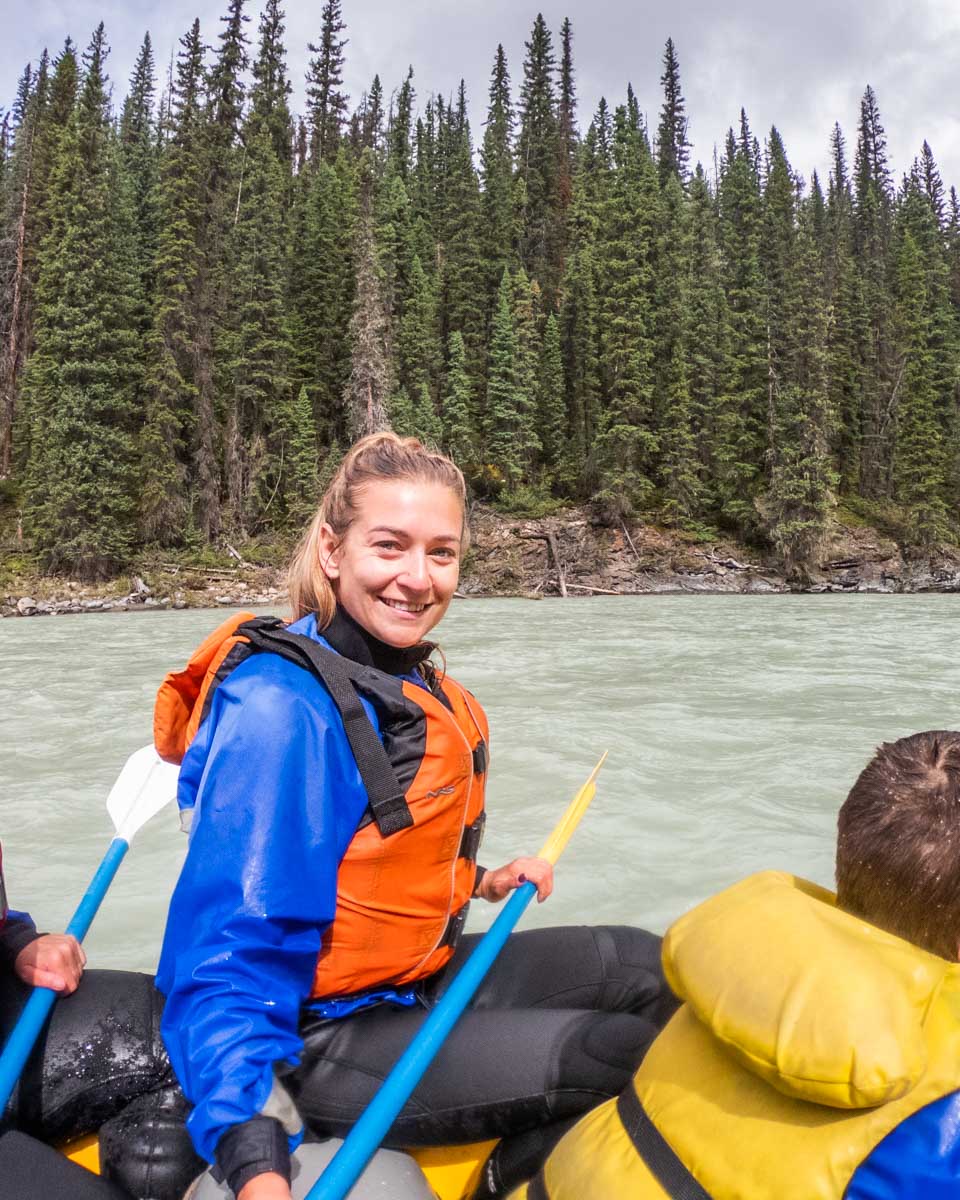 Bailey smiles while white water rafting in Jasper National Park, Canada