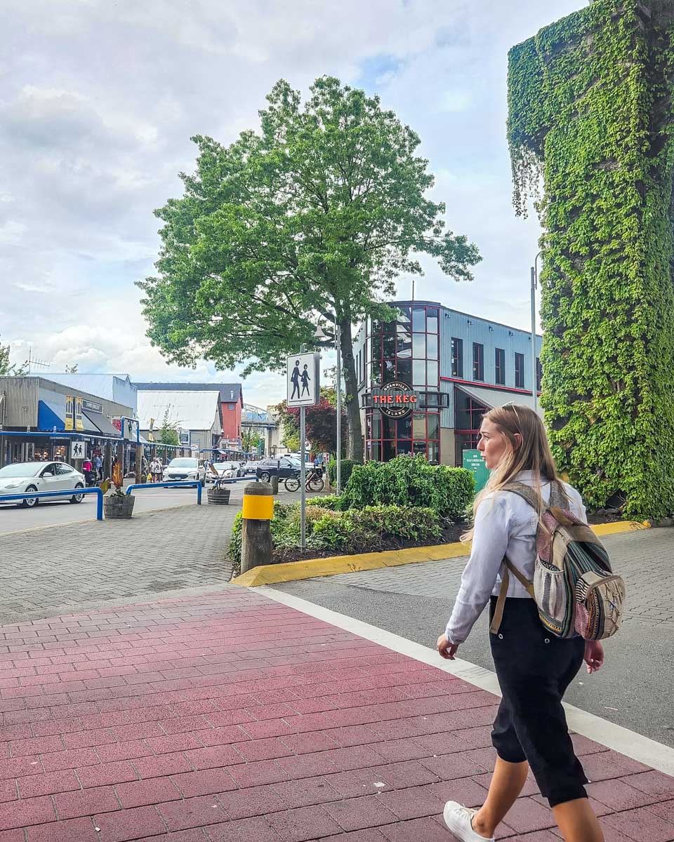 Bailey walks around Granville Island