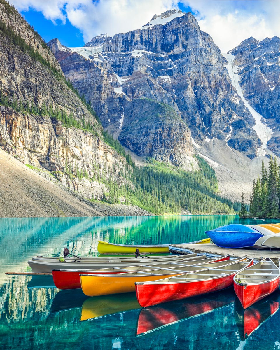 Canoes at Moraine Lake in Banff National Park