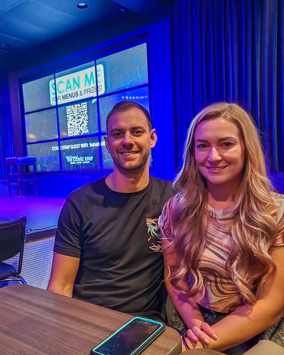 Daniel and Bailey inside the Comic Strip in the West Edmonton Mall