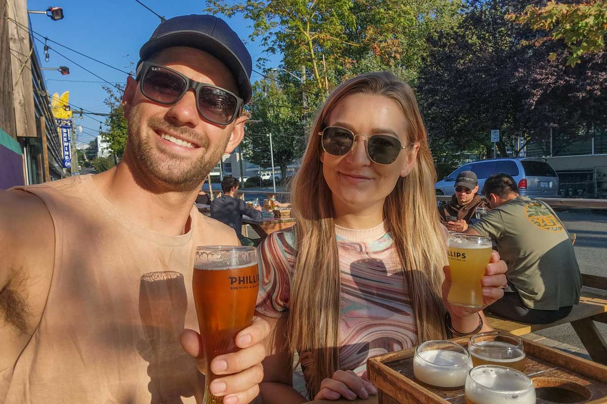 Daniel and Bailey take a selfie at Phillips Brewery in Victoria, BC