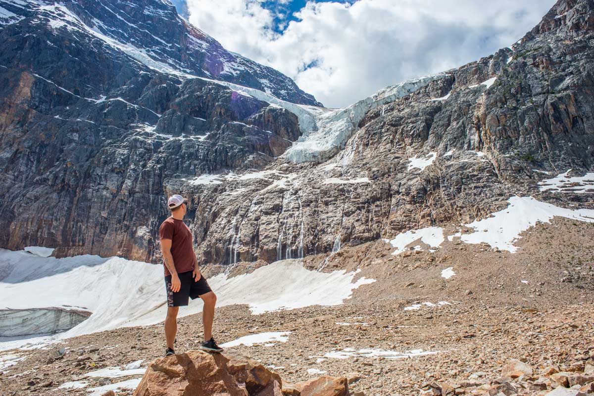Daniel stands below Mount Edith Cavell, Jasper