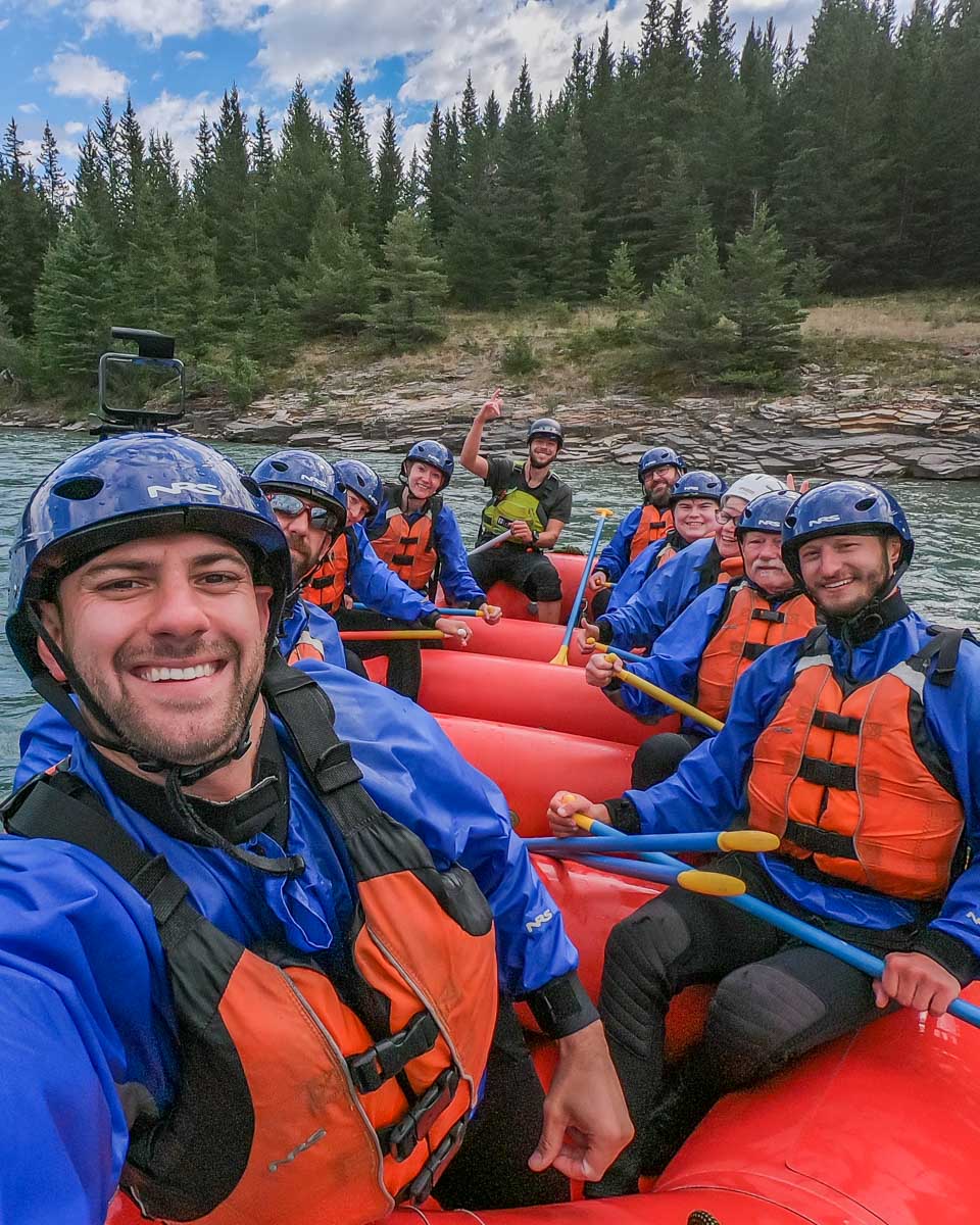 Daniel takes a selfie with our rafting crew in Canmore, Alberta