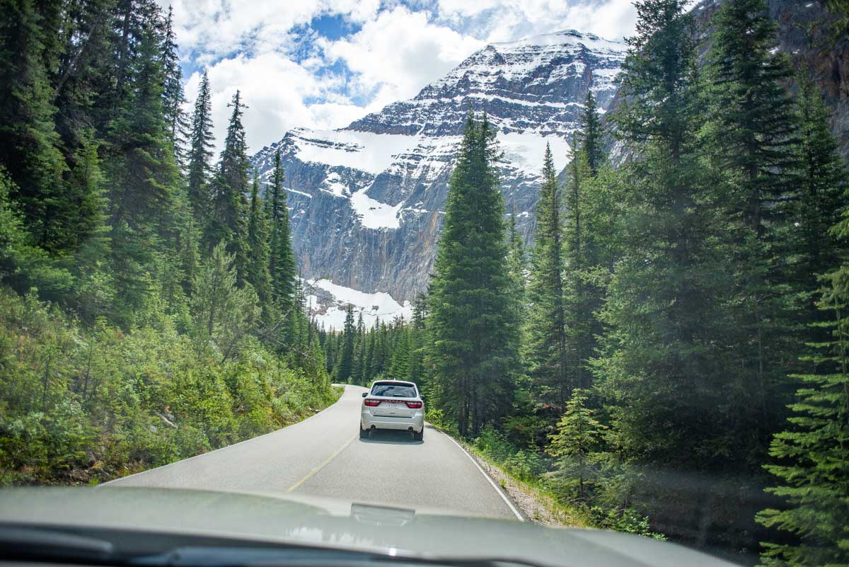 Driving on the road up to Mount Edith Cavell, Jasper