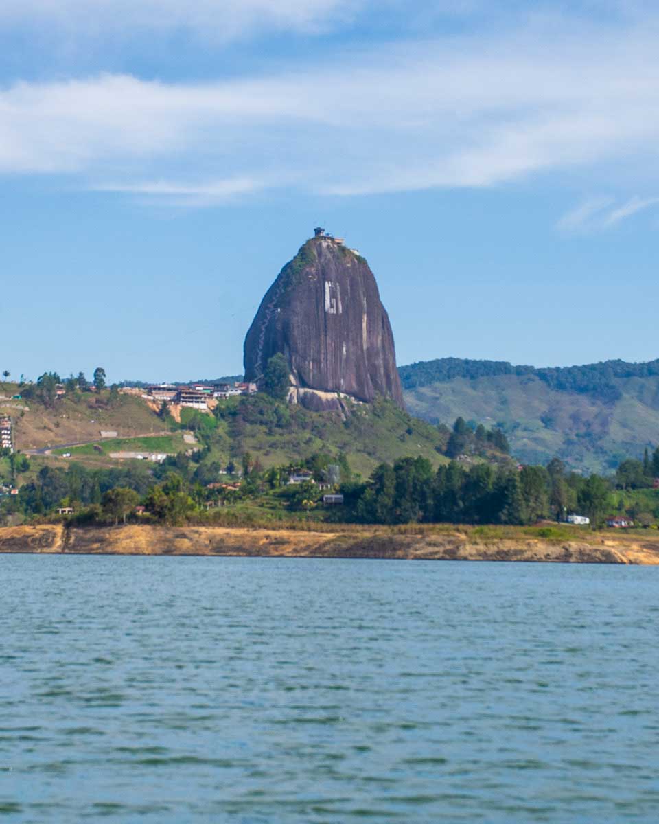 El Penol as seen from a lake cruise in Guatape, Colombia