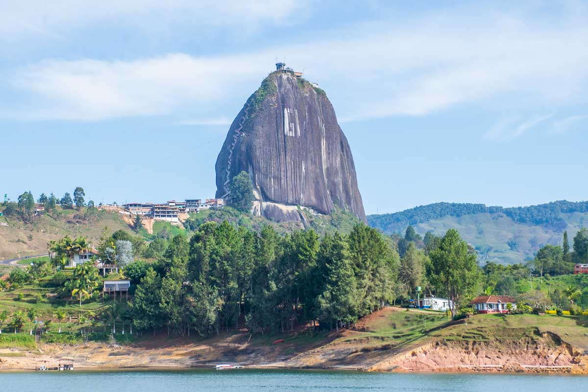El Penol as seen from the lake in Guatape