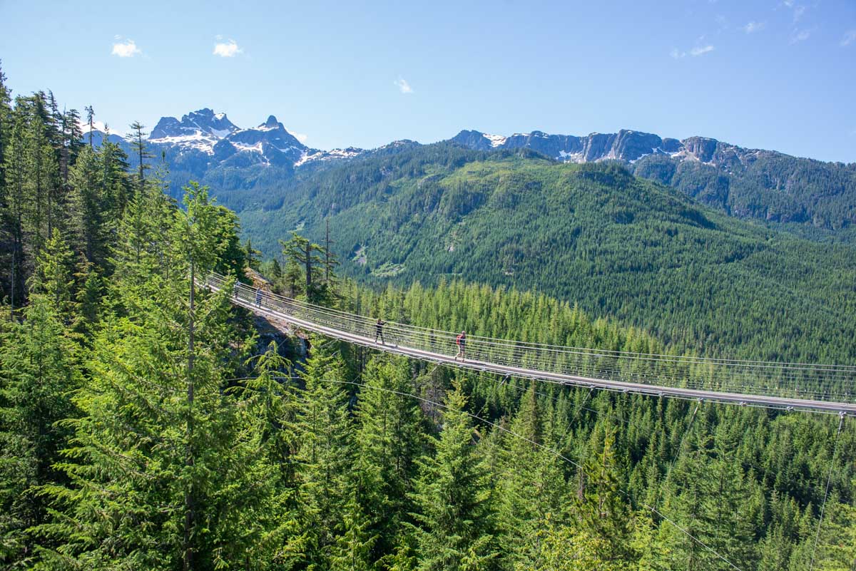 Sky Pilot Suspension bridge with views of the Mountains from the Sea to Sky summit