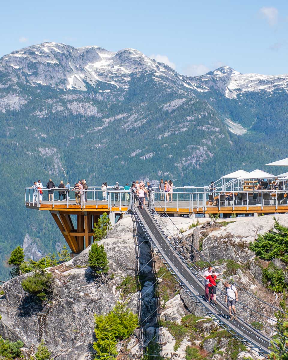 The Sky Pilot Suspension Bridge and restaurant at the top of the Sea to Sky Gondola
