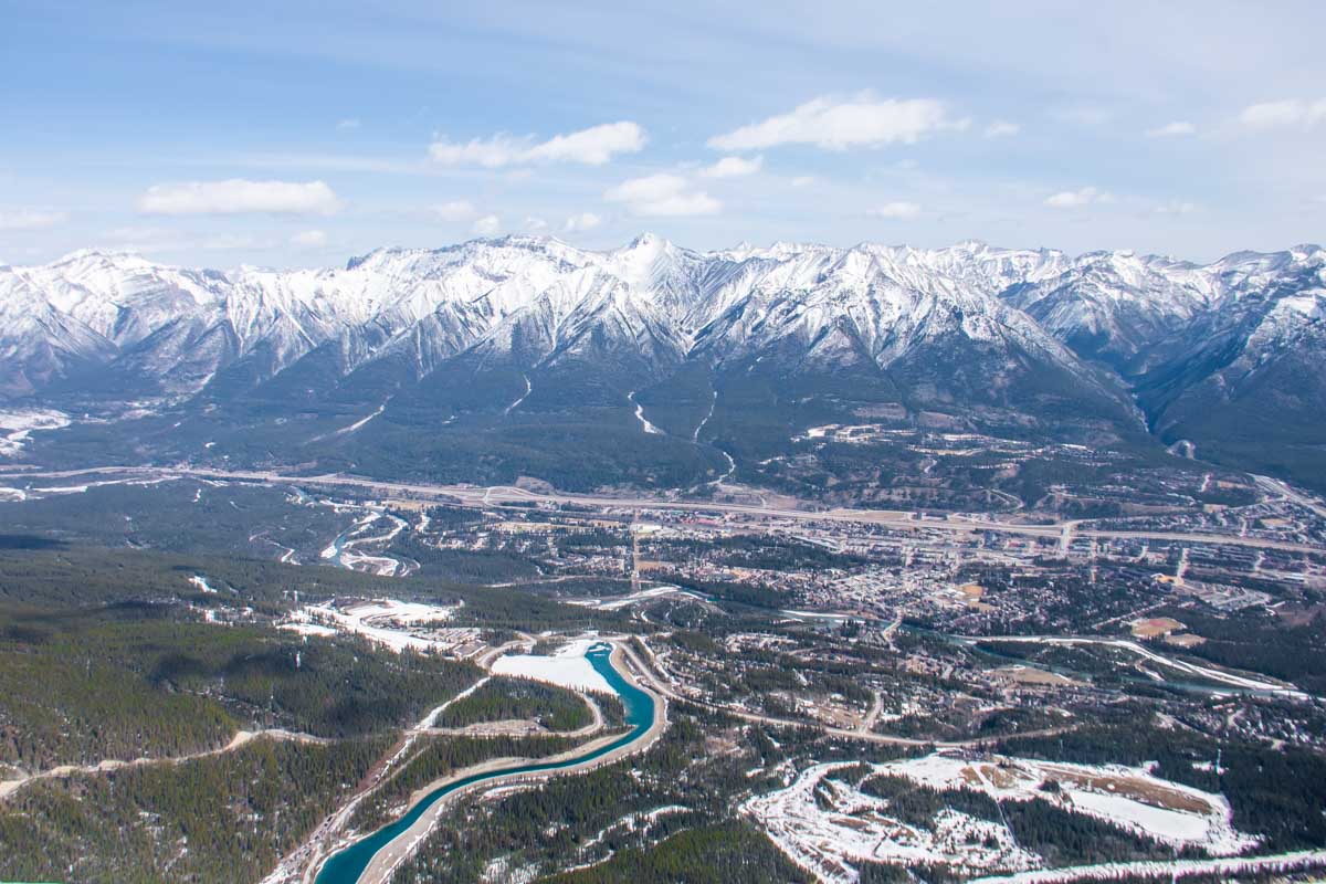 Views from the top of Ha Ling Peak looking down at Canmore