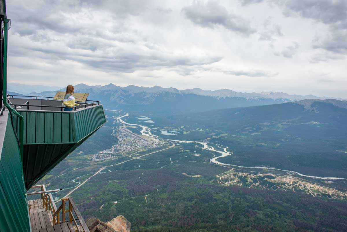 Bailey looks over Jasper from the top of the Jasper Skytram in Alberta, Canada