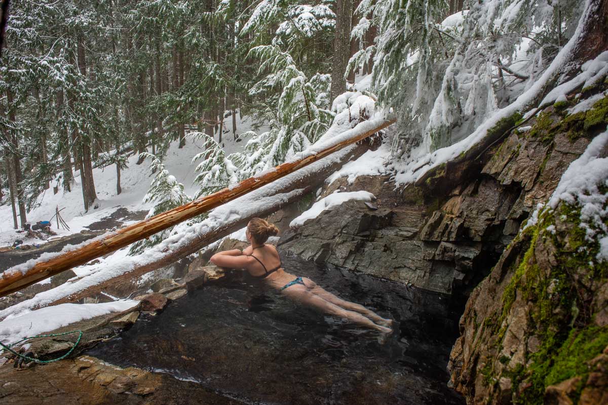 Bailey relaxes in the St Leon Hot Springs in BC