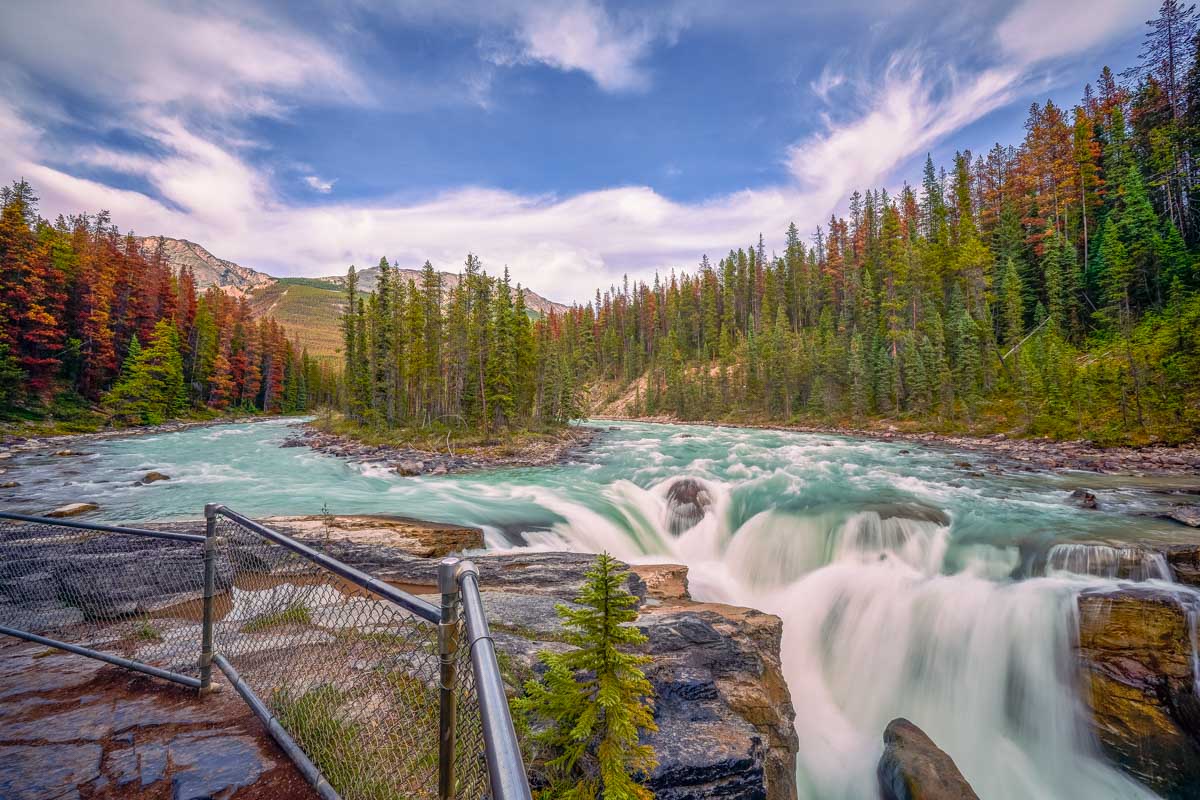 Close up of Sunwapta Falls Jasper National Park from the viewing platform