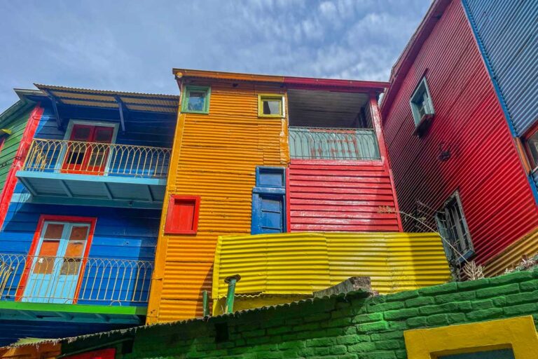 A brightly colored building in the Boca neighborhood in Buenos Aires, Argentina