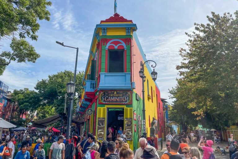 A crowd of people in the Boca neighborhood in Buenos Aires, Argentina