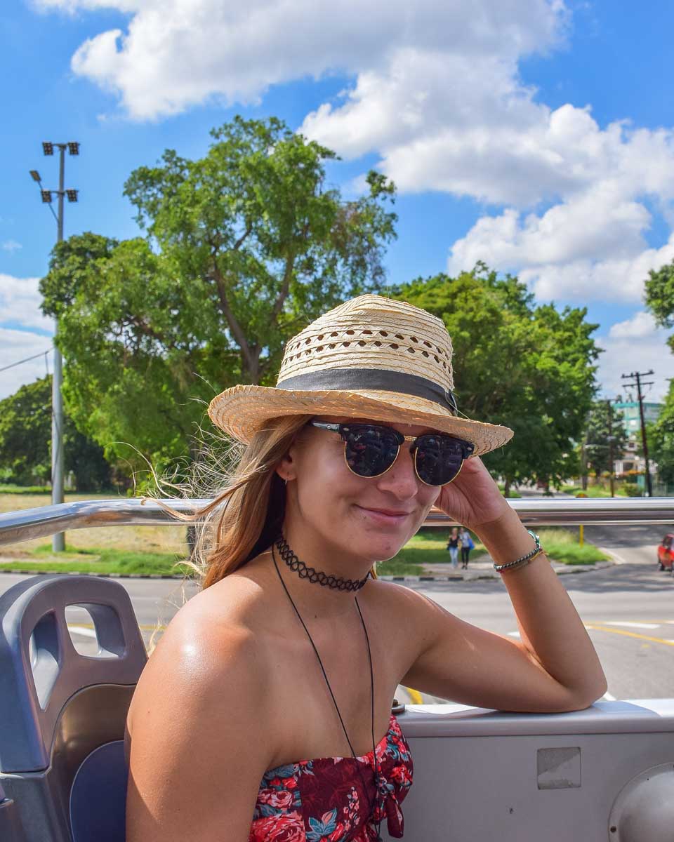 Bailey on the hop on hop off bus in Buenos Aires