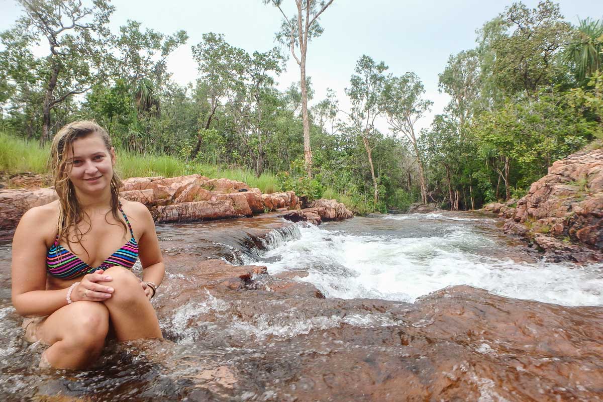 Bailey poses for a photo at Bluey Rockhole in Litchfield National Park, Darwin