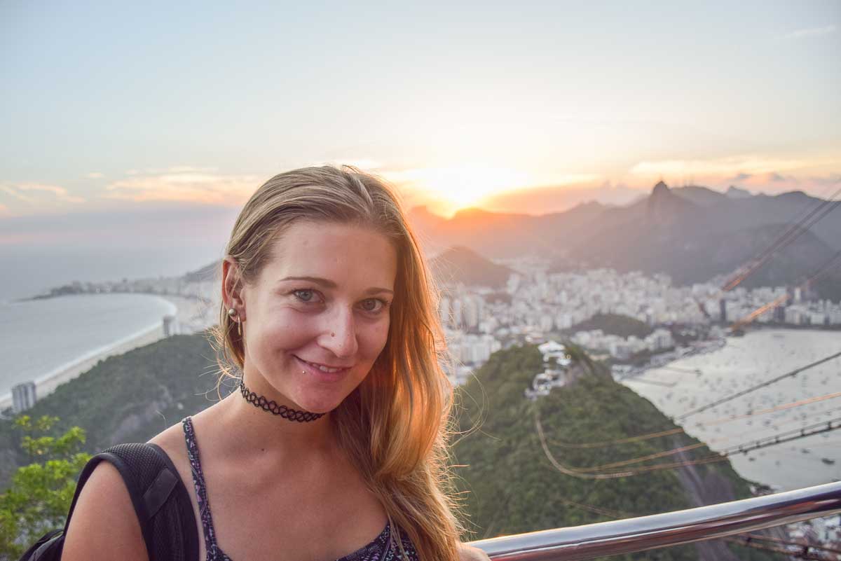 Bailey poses for a photo at the top of Sugarloaf Mountain (Pão de Açúcar) in Rio de Janiero, Brazil