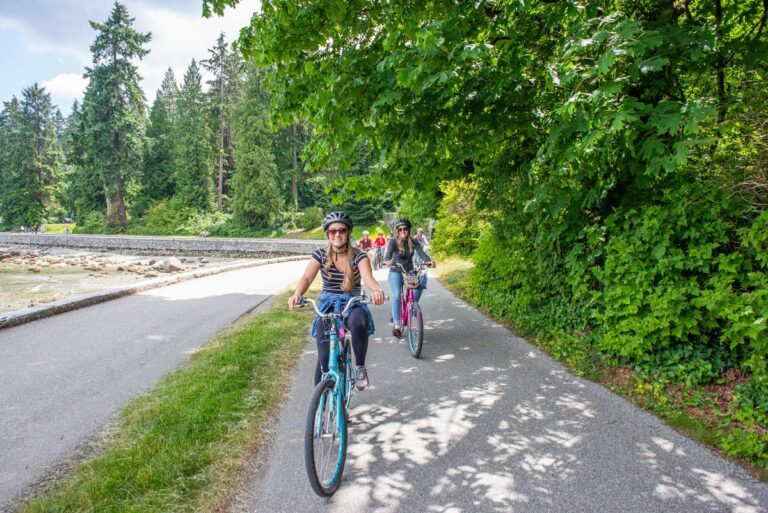 Bailey rides through Stanley Park on a tour in Canada